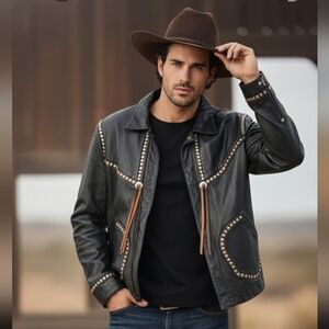 VINTAGE SCULLY Silver Studs and Conchos, Black Leather Jacket, Men's 44